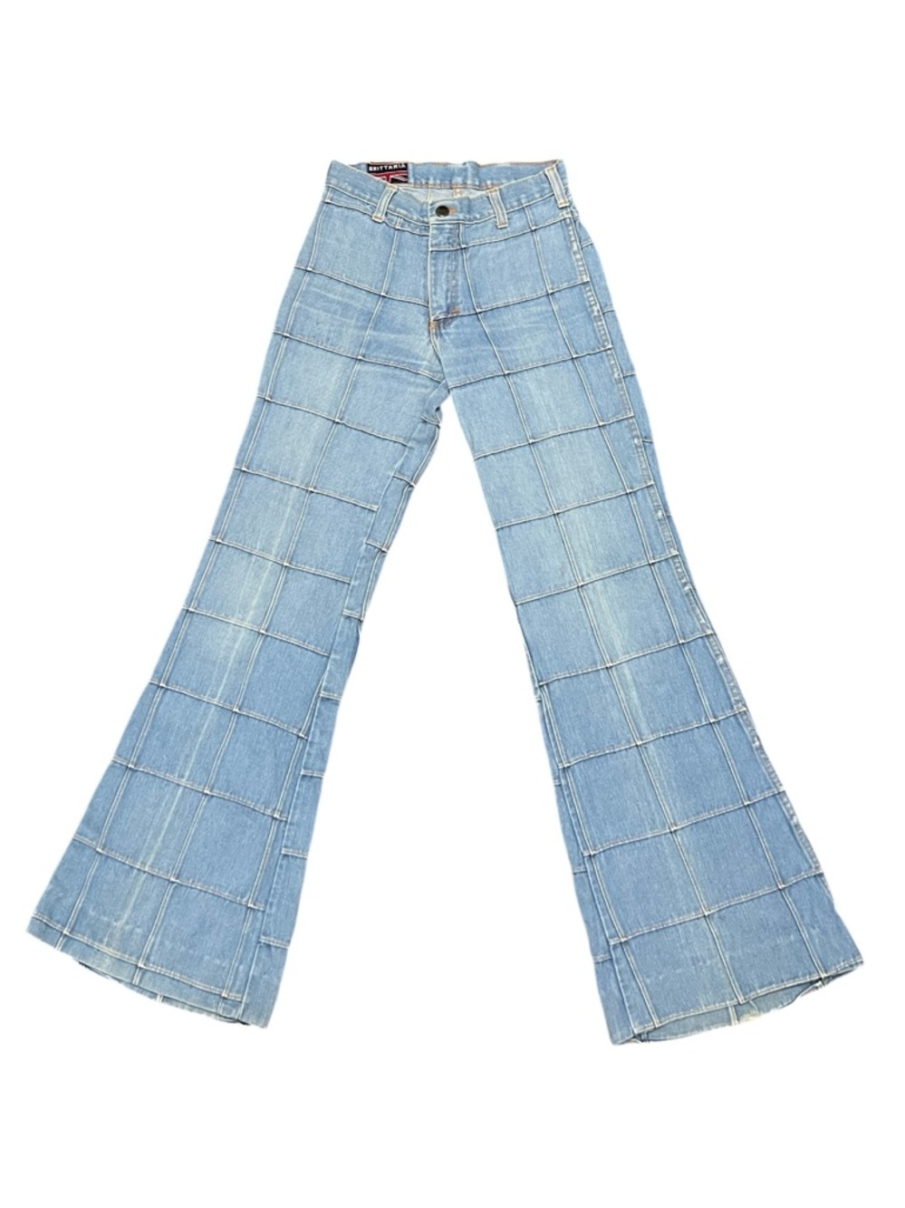 Rare 1970s Windowpane Patchwork Bell Bottom Jeans… - image 1